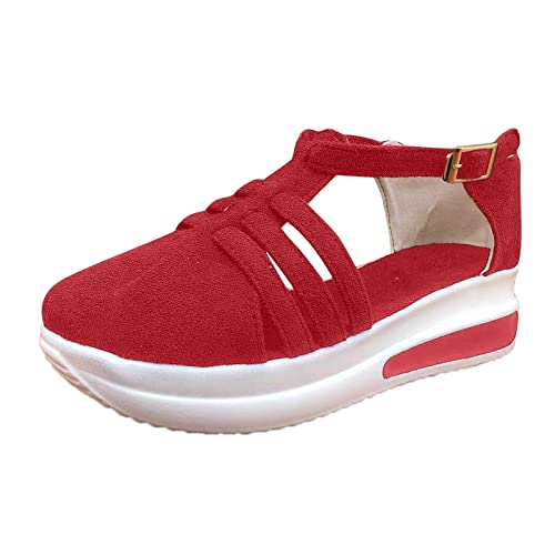 Women's Platform Cusual Sneakers Solid Knit Breathable Sports Shoes with Arch Support Walking Running Shoe 2024 Summer Red, 10