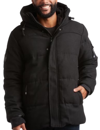 CANADA WEATHER GEAR Men's Wool Puffer Jacket Coat - Heavyweight Quilted Insulated Outerwear Parka (M-XXL), Size X-Large, Black