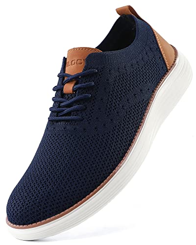 VILOCY Men's Dress Sneakers Oxfords Casual Business Shoes Lace Up Lightweight Walking Knit Mesh Fashion Sneakers Navy,EU43