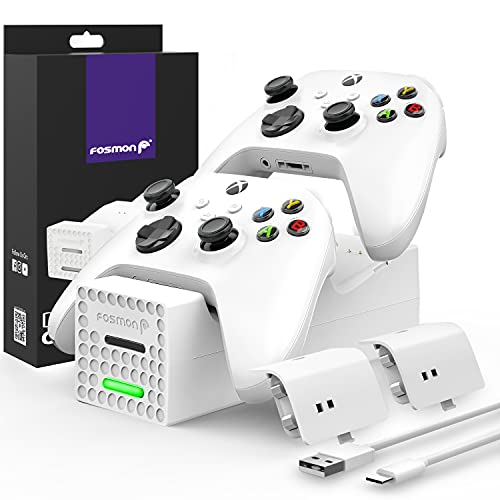 Fosmon Dual 2 Controller Charger Compatible with Xbox Series X/S Controllers (Not for Xbox One / 360), (Two Slot) High Speed Docking Charging Station with 2 Rechargeable Battery - White