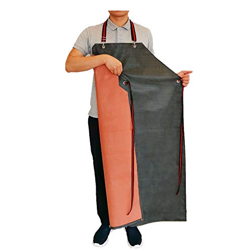Thick Rubber Apron, 47.2 Inch x 33.5 Inch Waterproof Apron, Long Chemical Resistant Apron, Adjustable Work Aprons for DishWashing, Cleaning Fish, Gardening, Lab Work, Butcher and Dog Grooming, Grey