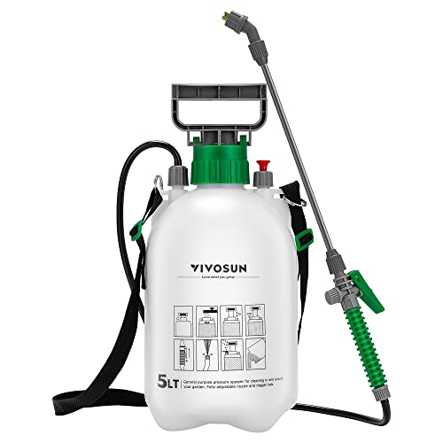 VIVOSUN 1.3 Gallon Pump Pressure Sprayer, 5L Pressurized Lawn & Garden Water Spray Bottle with 3 Water Nozzles, Adjustable Shoulder Strap, Pressure Relief Valve, for Plants and Cleaning