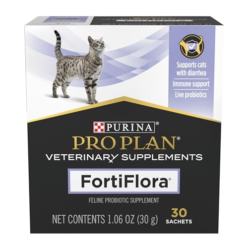 Purina FortiFlora Cat Probiotic Powder Supplement, Pro Plan Veterinary Supplements Probiotic Cat Supplement – 30 ct. box