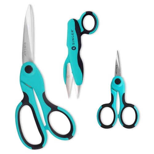 SINGER ProSeries Sewing Scissors Bundle, 8.5' Heavy Duty Fabric Scissors, 4.5' Detail Embroidery Scissors, 5' Thread Snips with Comfort Grip