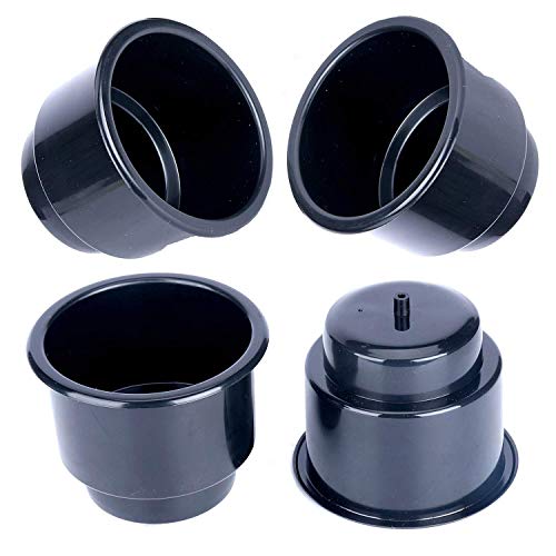 Amarine Made (Set of 4) Black Recessed Drop in Plastic Cup Drink Can Holder with Drain for Boat Car Marine Rv - Black