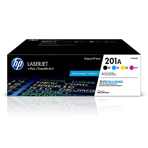 HP 201A Black, Cyan, Magenta, Yellow Toner Cartridges (4-pack) | Works with HP Color LaserJet Pro M252, HP Color LaserJet Pro MFP M277 Series | CF400AQ1