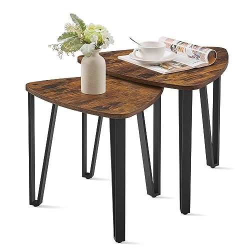 VASAGLE Nesting Coffee Tables, End Tables Set of 2 for Living Room Bedroom, Industrial Small Stacking Side Tables with Metal Frame for Couch, Rustic Brown and Black ULET013B01