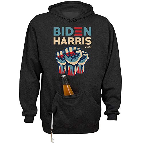 TeesAndTankYou Retro Resist Fist Biden Harris 2020 Beer Holder Tailgate Hoodie Sweatshirt Unisex Large Black