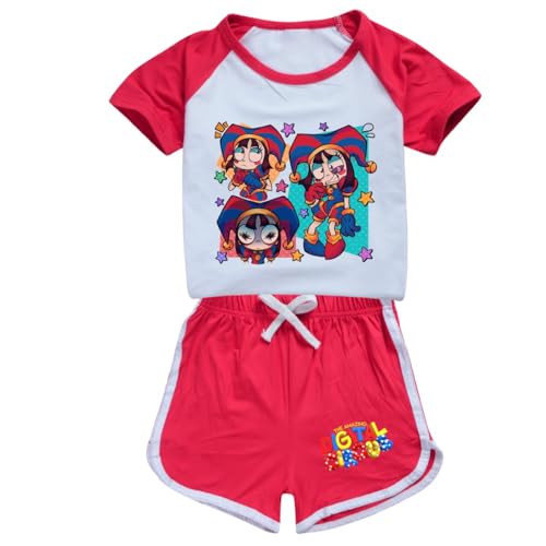 Zasveom Anime Amazing Digital Circus Hoodie Kids Pomni Shirt and Shorts 2 Piece Outfits for Halloween (Red,150cm)