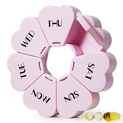 MOLN HYMY Cute Pill Organizer 7 Day, Large Weekly Pill Box, Purple Pink Daily Vitamin Organizer for Fish Oil/Medicine/Supplements