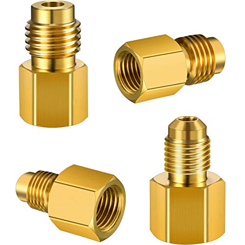 4 Pieces 6015 R134A Brass Refrigerant Tank Adapter to R12 Fitting Adapter 1/2 Female to 1/4 Male Flare Adaptor Valve Core and 6014 Vacuum Pump Adapter 1/4 Inch Flare Female to 1/2 Inch Male