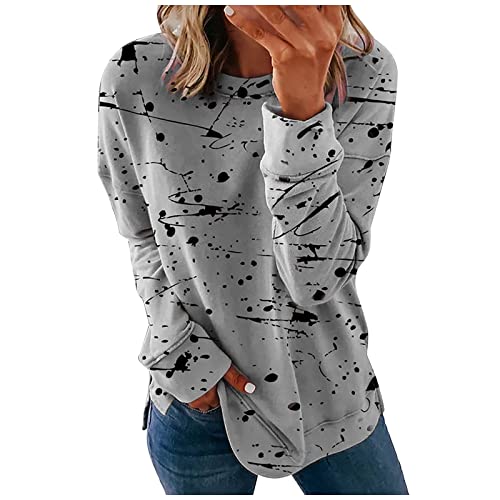 Womens Sweatshirts Womens Long Sleeve Sweatshirt On Hood Casual Crewneck Cute Pullover Tops Lightweight Trendy Sweatshirt Womens Clothing 2024 Fall Winter(G Gray,Medium)