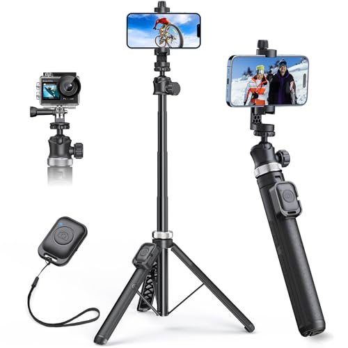 62' Phone Tripod - MIIASI Extendable Tripod for iPhone and Selfie Stick Tripod with Remote, 360° Ball Head Upgraded Cell Phone Tripod for Video Recording, iPhone 14/13/12 Pro Max/Android/GoPro