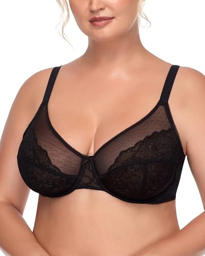 HSIA Minimizer Bras for Women Full Coverage Underwire Bras Plus Size,Lifting Lace Bra for Heavy Breast 38DD Black