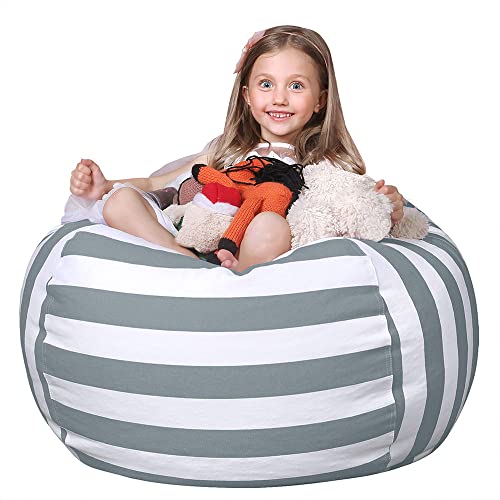 WEKAPO Stuffed Animal Storage Bean Bag Chair Cover for Kids | Stuffable Zipper Beanbag for Organizing Children Plush Toys Large Premium Cotton Canvas (Gray, X-Large)