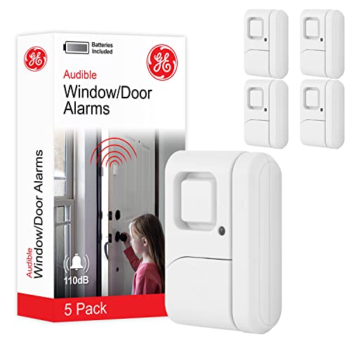 GE Personal Security Window and Door Alarm, 5 Pack, DIY Protection, Burglar Alert, Wireless Chime/Alarm, Easy Installation, Home Security, Ideal for Home, Garage, Apartment and More,White, 45987