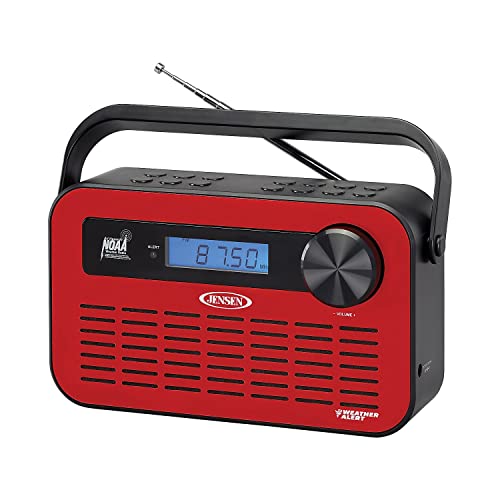 JENSEN JEP-250 Portable Digital AM/FM Weather Radio with Weather Alert and 2-Way Charging, Red, JEP-250