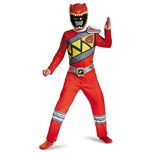 Red Power Rangers Costume for Kids. Official Licensed Red Ranger Dino Charge Classic Power Ranger Suit with Mask for Boys & Girls, Medium (7-8)