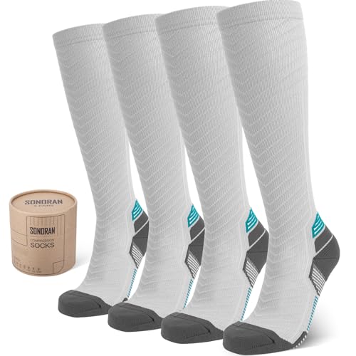 SONORAN 2 Pairs Compression Socks for Men & Women 20-30 mmHg Graduated Compression Socks Knee High Best Support for Running, Travel, Athletic L/XL（Gray Green）