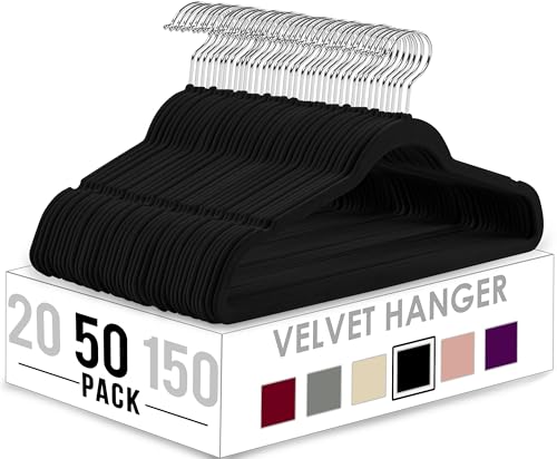 Utopia Home Velvet Hangers 50 Pack - Non-Slip Clothes Hangers - Black Hangers - Suit Hangers with 360 Degree Rotatable Hook - Heavy Duty Coat Hangers - Pants Hangers