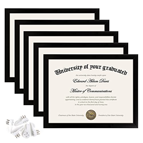 upsimples 8.5x11 Picture Frame Certificate Document Frame with High Definition Glass,5 Pack Diploma Frames for Wall and Tabletop,Black
