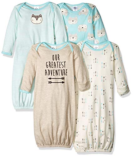 Gerber Unisex Baby Boy and Girls 4-Pack Sleeper Gown Aqua Fox Preemie