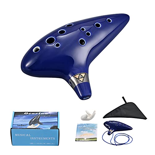 Ocarina 12-Hole Alto C Ceramic Piccolo, Musical Instrument, Gift for Children Adults with Display Stand Music Book Neck-Strap Bag