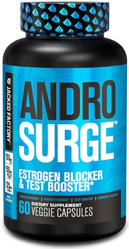 Jacked Factory Androsurge Estrogen Blocker & Testosterone Booster for Men -Grade Anti-Estrogen, Test Booster & Aromatase Inhibitor Supplement - Tongkat Ali, Rhodiola, DIM - 60 Natural Capsules