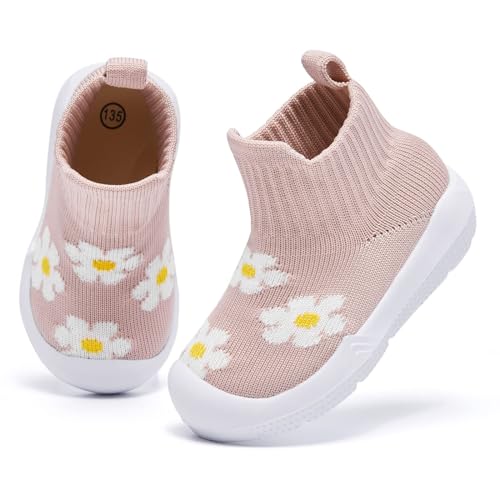 MORENDL Baby Socks Shoes Infants Slipper Non-Slip First Walking Shoes Trainers for Toddler Boys Girls T#Beige/Flower-18-24Months
