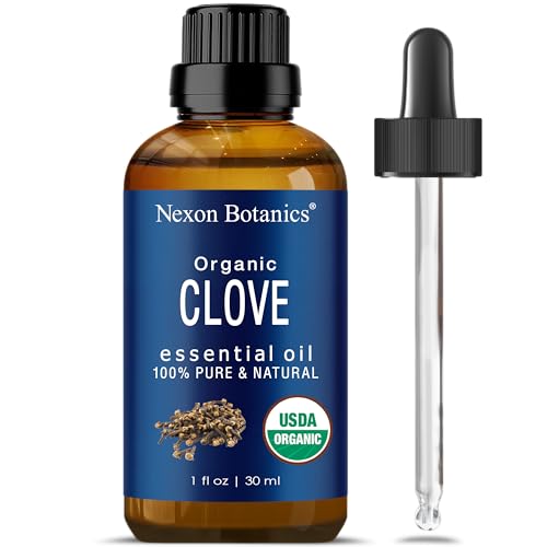 Nexon Botanics Organic Clove Essential Oil, 30 ml, Undiluted, Cruelty-Free, Non-GMO, Soothes Toothaches, Relaxes Muscles, Aromatherapy, Skincare, Packaged in USA