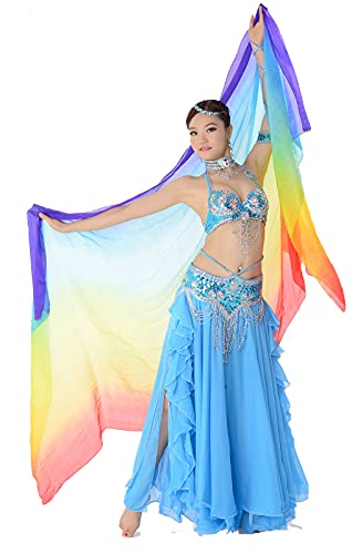 ZLTdream 100% Silk Belly Dance Veils and Scarf Gradient Color 98.4 * 43.3inch