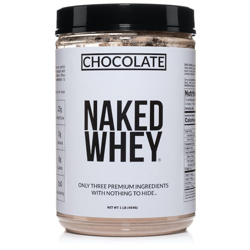 Naked Whey 1LB - All Natural Grass Fed Whey Protein Powder, Organic Chocolate, and Coconut Sugar - No GMO, No Soy, and Gluten Free, Aid Growth and Recovery - 12 Servings