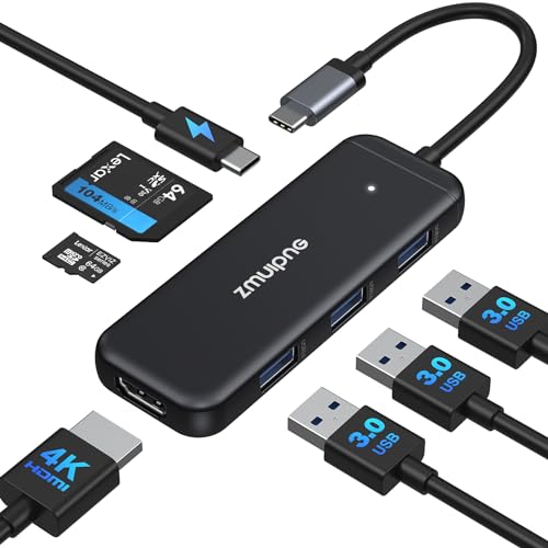 USB C Hub Adapter for MacBook Pro Air M1 M2, Laptop Mac USB-C to HDMI 7 in 1 Multiport Dongle Dell XPS HP Lenovo Surface iPhone 15 Pro Max with 4K HDMI USB 3.0 Port 100W PD SD TF Type C Adapter