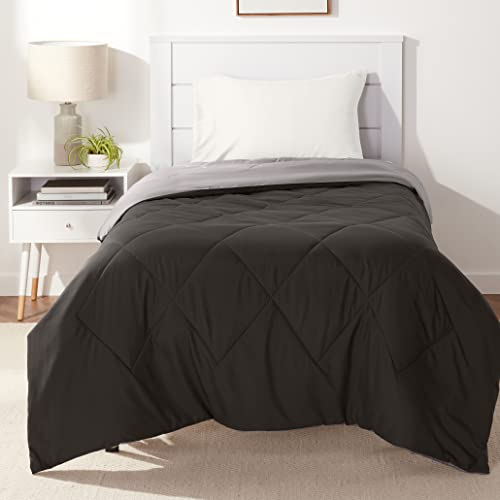 Amazon Basics Reversible Lightweight Microfiber Comforter Blanket, Twin/Twin XL, Black/Grey