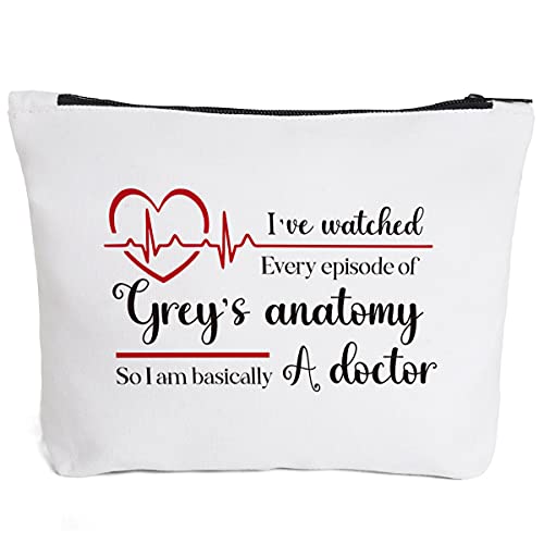 Fokongna Doctor Gifts, Funny Doctor Makeup Bag, Grey's Anatomy Gifts Inspired Makeup Bag for Women Men-I've Watched Every Episode Of Grey's Anatomy So I Am Basically A Doctor