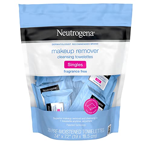 Neutrogena Fragrance-Free Makeup Remover Cleansing Towelette Singles, Individually-Wrapped Daily Face Wipes 20 ct