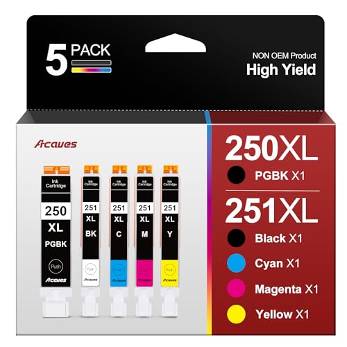 Acaves MX922 Ink Cartridges PGI-250XL CLI-251XL Replacement for Canon 250 and 251 Compatible with PIXMA IX6820 MX920 IP8720 MG5520 MG5420 MG7520 MG7120 MG6320 IP7220 Printer, 5 Pack, Multicolor, XL
