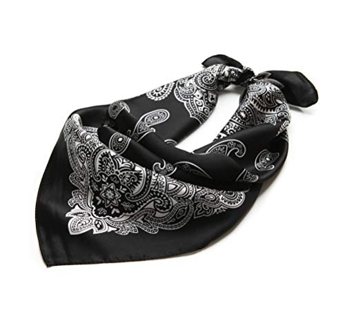 JERLA Women's Men's Small Square satin 100% Real Mulberry Silk Scarfs paisley Hair head face scarf 21' x 21' (Paisley black)