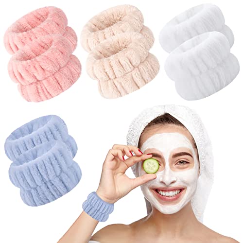 8Pcs Face Wash Wristbands Wrist Towels Bands for Washing Face Microfiber Wrist Spa Wristbands Absorbent Face Whishing Wristbands for Women Girls Prevent Water Spilling Down from Your Arms