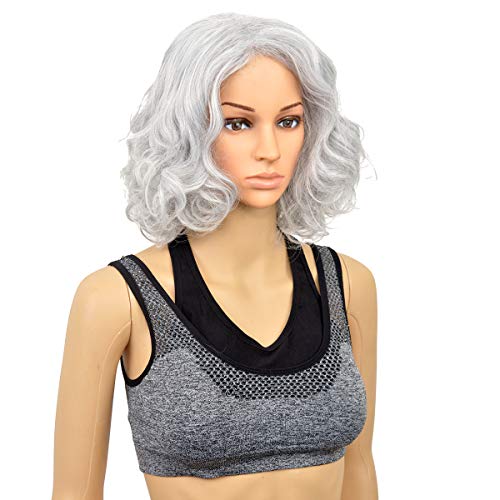SiYi Short Curly Silver Gray Wigs for Old Lady Costume for Women and Grandma Wig Arty Wig Silver Gray Mother Wig Oldlady Wig