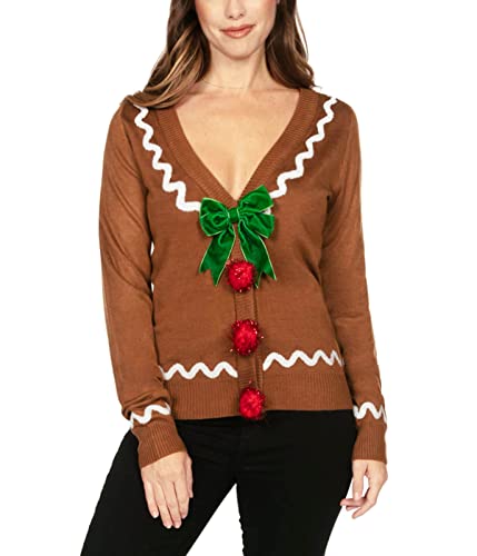 Tipsy Elves Women's Ugly Christmas Gingerbread Man Cardigan Size Medium