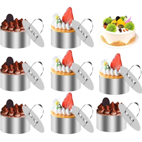 Round Cake Ring Mold,Stainless Steel Ring Molds for Cooking,Cookie Rings for Baking 3 Inch,Dessert Mousse Molds with Pusher & Lifter Cooking Rings, Tuna Tartare Mold (Include 8 Rings and 8 Pusher)