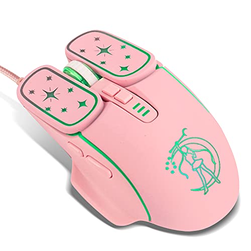 Greshare Gaming Mouse,4 Colors Backlit Optical Game Mice Ergonomic USB Wired with 7200 DPI and 6 Buttons 4 Shooting for Computer/Win/Mac/Linux/Andriod/iOS. (Pink)