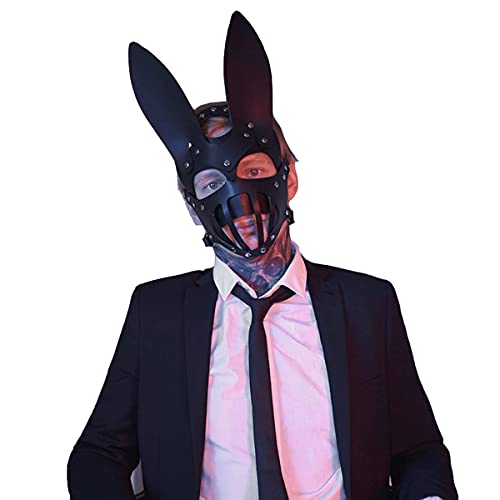 Mumbobyswim Women Leather Masks Bunny Mask Leather Cat Rabbit Mask Masquerade Party Mask Half Face Mask for Cosplay Halloween Easter Costume Props Accessory (EM-026)