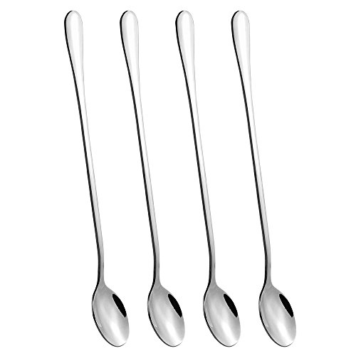 4 pcs 9 Inch Long Handle Iced Tea Spoon, Coffee Spoon, Ice Cream Spoon, Stainless Steel Cocktail Stirring Spoons for Mixing, Cocktail Stirring, Tea, Coffee, Milkshake, Cold Drink