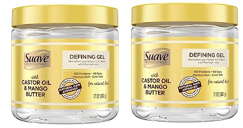 Suave Professionals Defining Gel Curl Enhancing Styling Hair Gel for Natural Hair Castor Oil & Mango Butter Paraben Free, No Dyes, Moisture Rich, Color Safe 17 oz (Pack of 2)