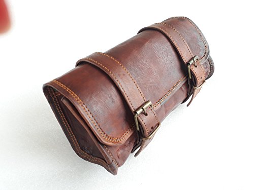 Vintage Motorcycle Genuine Goat Leather 2 Strap Buckle Closure Tool Brown Bag Quick Release Clasp REINFORCED for handlebars,Forks, Sissy Bar - 10'