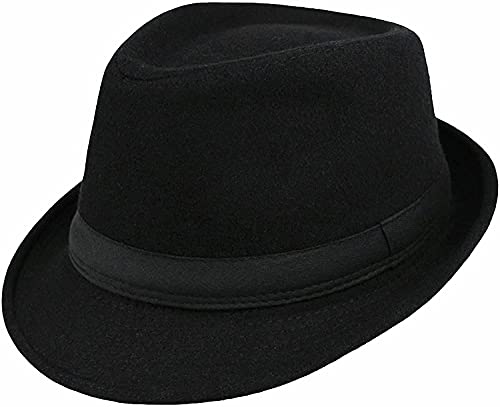 Kids-Felt-Fedora-Trilby-Gangster-Hat Toddler-Boys Panama Derby Manhattan Cuban Hat Jazz-Cap(Size 6 5/8 for 2-6T) Black