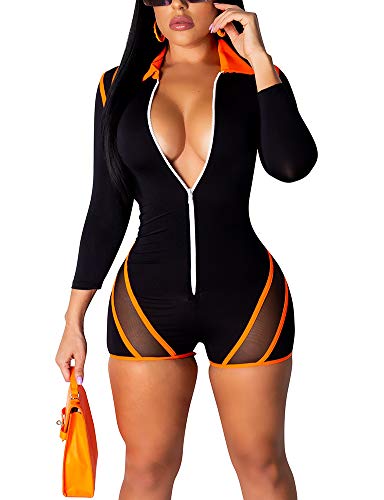 EOSIEDUR Women One Piece Outfits Tracksuit Jumpsuits Striped Sexy Bodycon Clubwear Jumpsuit Sets, Orange Small