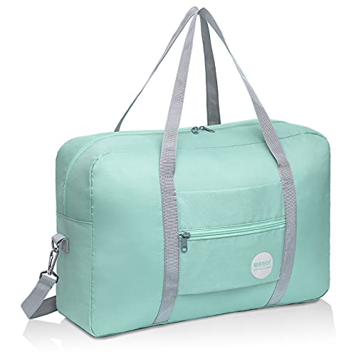 WANDF Foldable Travel Duffel Bag Luggage Sports Gym Water Resistant Nylon (D-Mint Green with Strap)